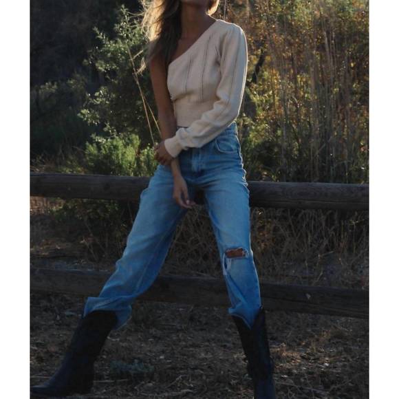 NEW OLIVACEOUS cropped one shoulder sweater in natural - Picture 3 of 4